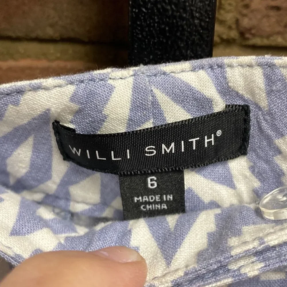 Willi Smith Blue & White Aztec Linen Blend Pants Size 6